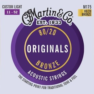 Martin Guitar Original Acoustic M175, 80/20 Bronze, 11-52 Custom Light-Gauge Guitar Strings